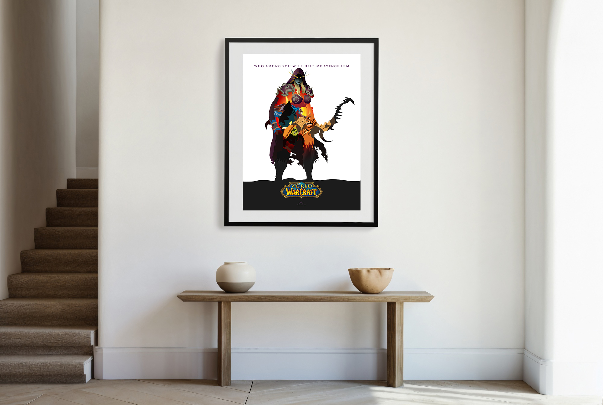 L'illustration représentant Sylvanas dans un cadre à l'intérieur d'une maison